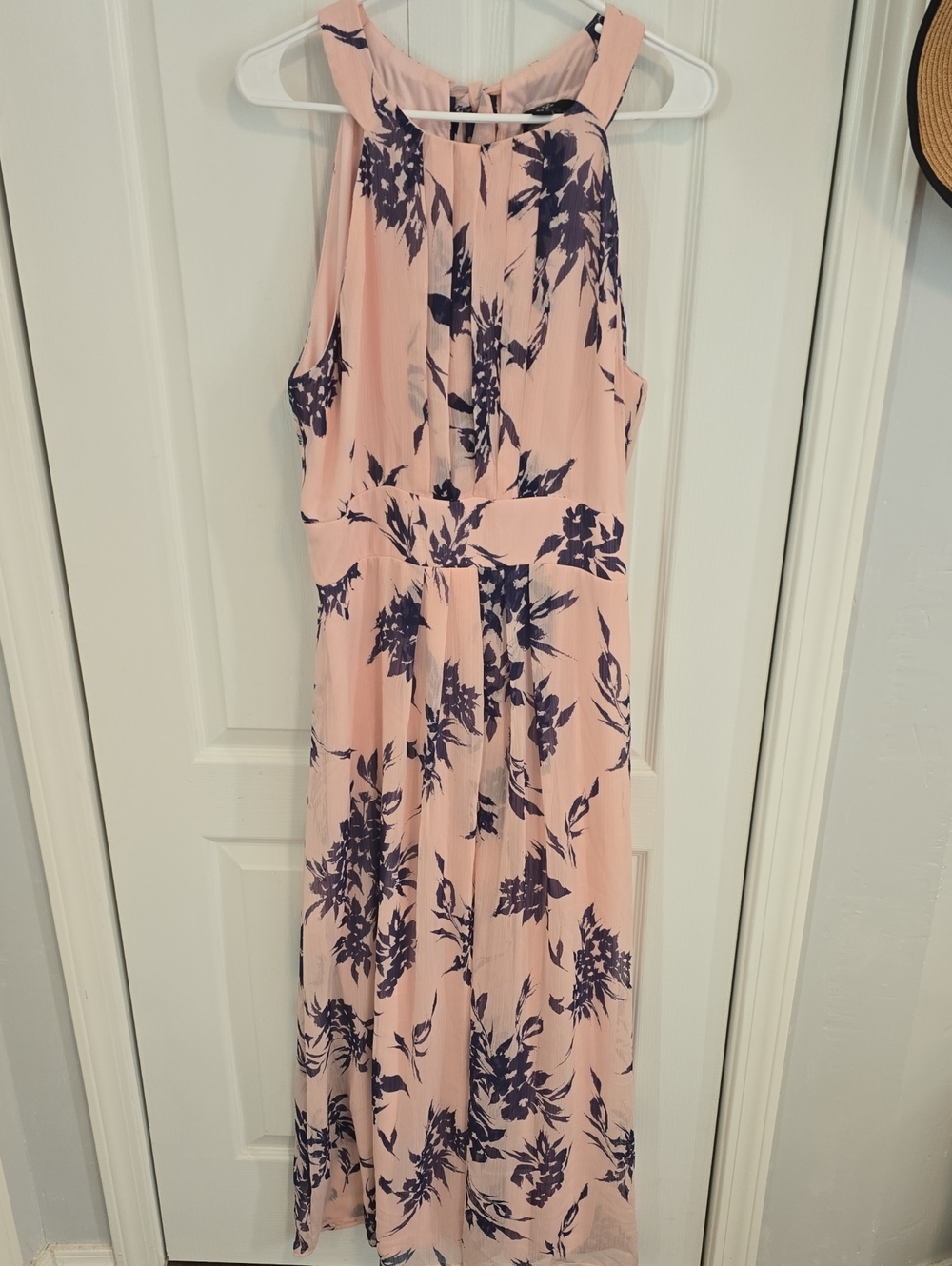 Ronni Nicole Blush Pink Maxi Dress with Navy Floral Print